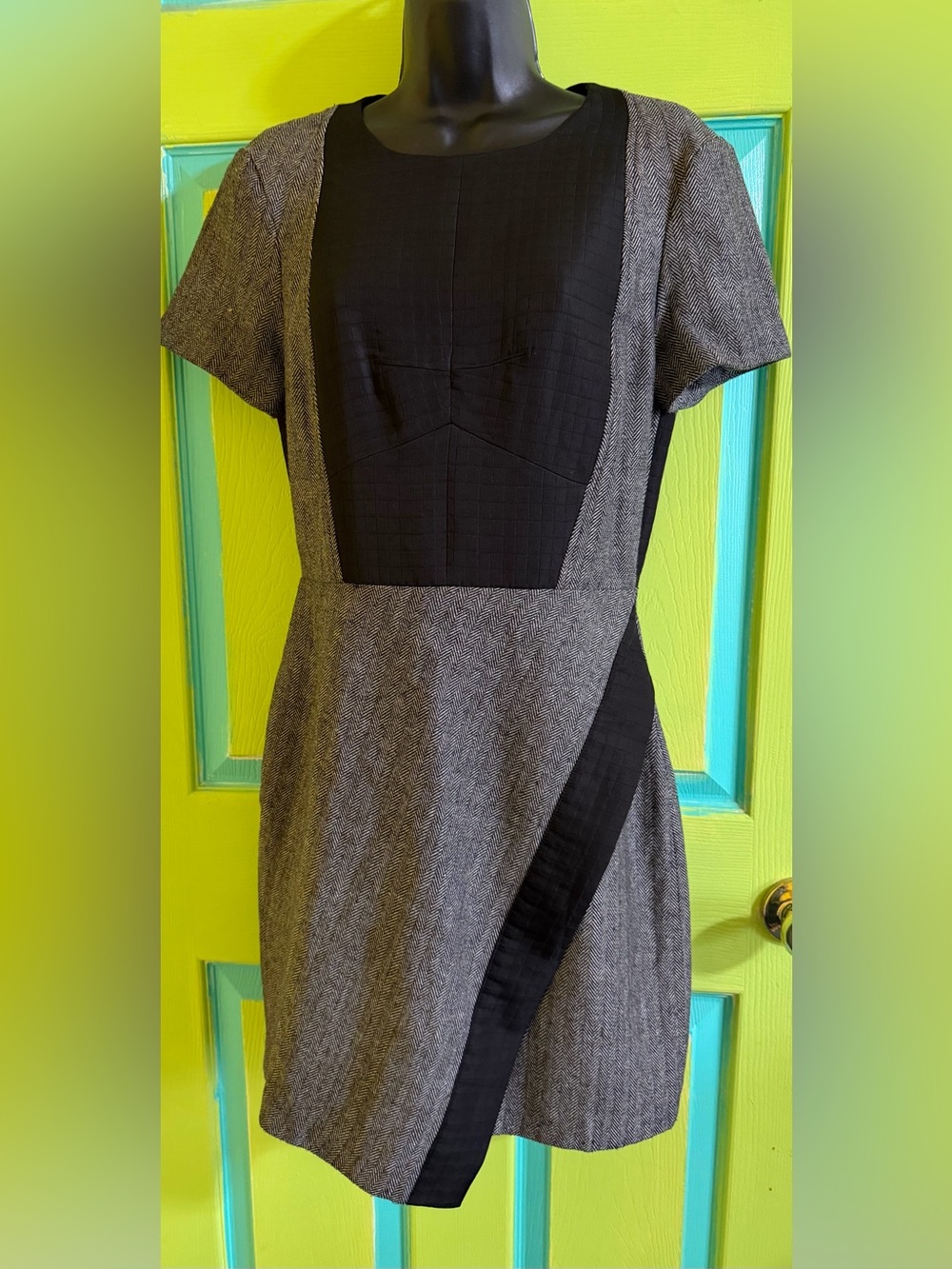 W118 by Walter Baker Black and Gray Panel Samara Asymmetrical Dress